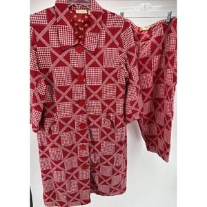 Vintage Kit Cornell Capri Pants & Jacket Set Plaid Madras Patchwork Red/White 8